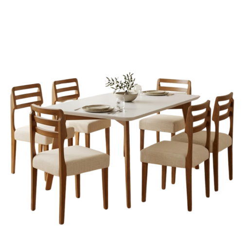 Alternative view of Mesa Anne 180 Mel/Off White com 6 Cadeiras Turquia Linho Palha 311A – HR MOVELARIA