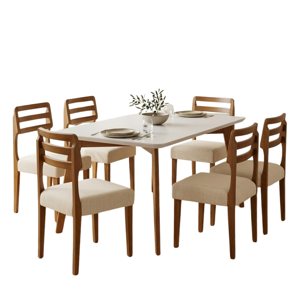 Mesa Anne 180 Mel/Off White com 6 Cadeiras Turquia Linho Palha 311A – HR MOVELARIA - Imagem 2