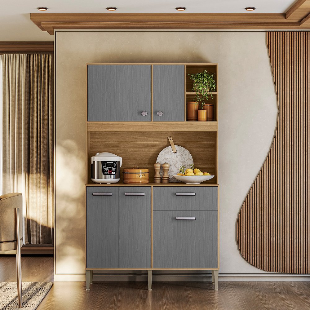 Kit Cozinha Liv 1,20 m Freijó/Gris - KIT'S PARANÁ