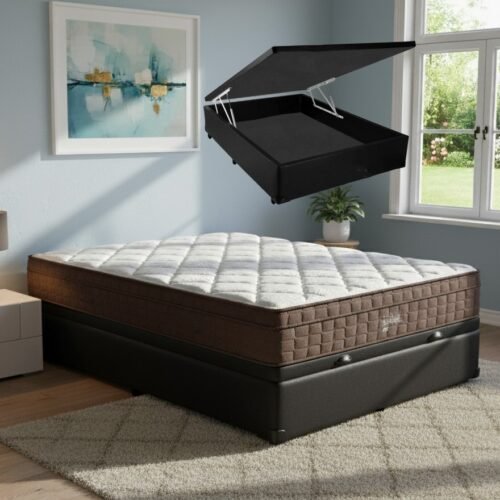 Colchão Casal Star One 30 cm D28/AG D70 + Base Baú Corino Preto – ANJOS + BIOSTAR