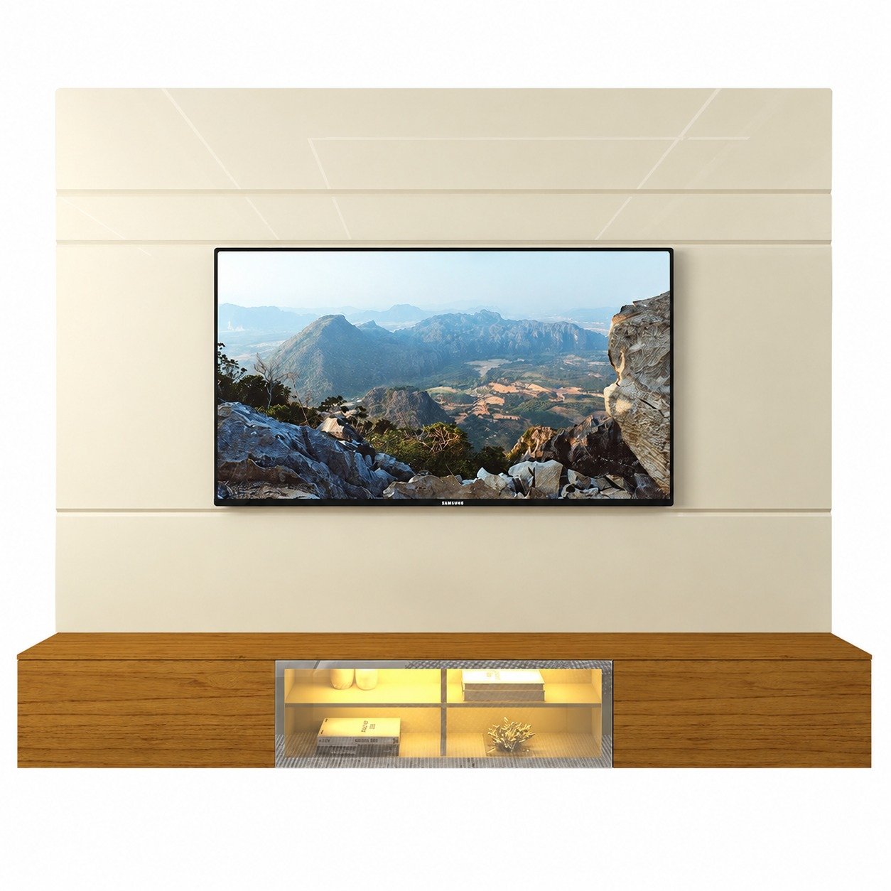 Painel até 85″ Luminare 2,17 m Off White + Nicho Luminare 2,15 m Off White – GELIUS - Imagem 6