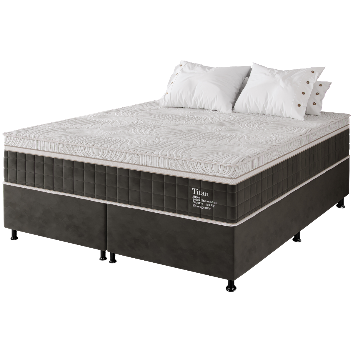 Colchão Queen Massageador Titan/Thor 34 cm D28 Molas Ensacadas + Base Box Simples Corino Preto – VIERO + BIOSTAR - Imagem 5