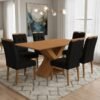 Mesa Graviola BA29 160 (S/Vidro) Canela com 6 Cadeiras Sophia Veludo Preto – KAPPESBERG + WM DECOR