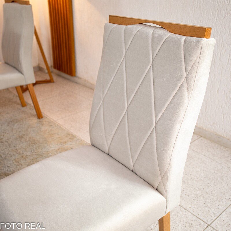Caixa 2 Cadeiras Lisboa Veludo Bege 512 Madeira Art Assento - Entregue Montada - Imagem 4