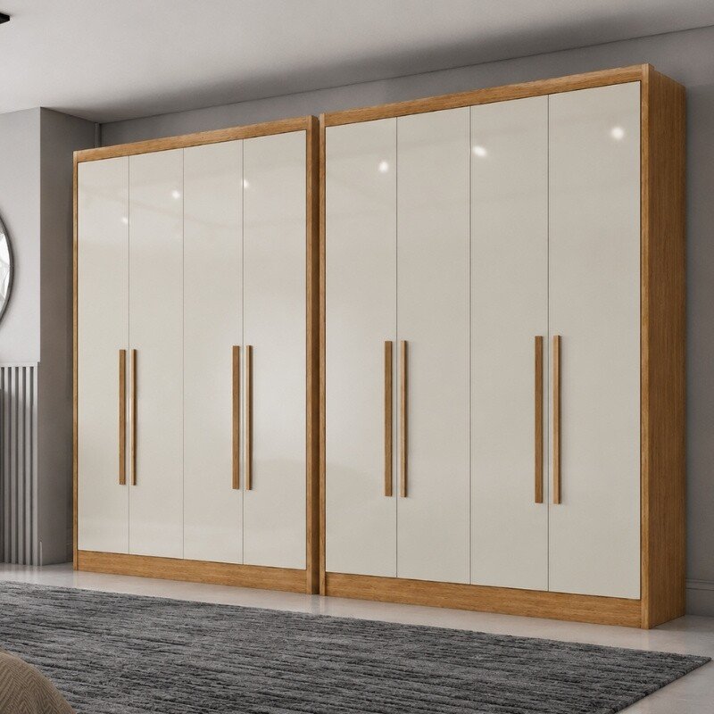 2 Guarda-roupa Rizon New Cumaru/Fendi Fosco Larg. 3.18m 8 Portas 6 Gavetas - Novo Horizonte
