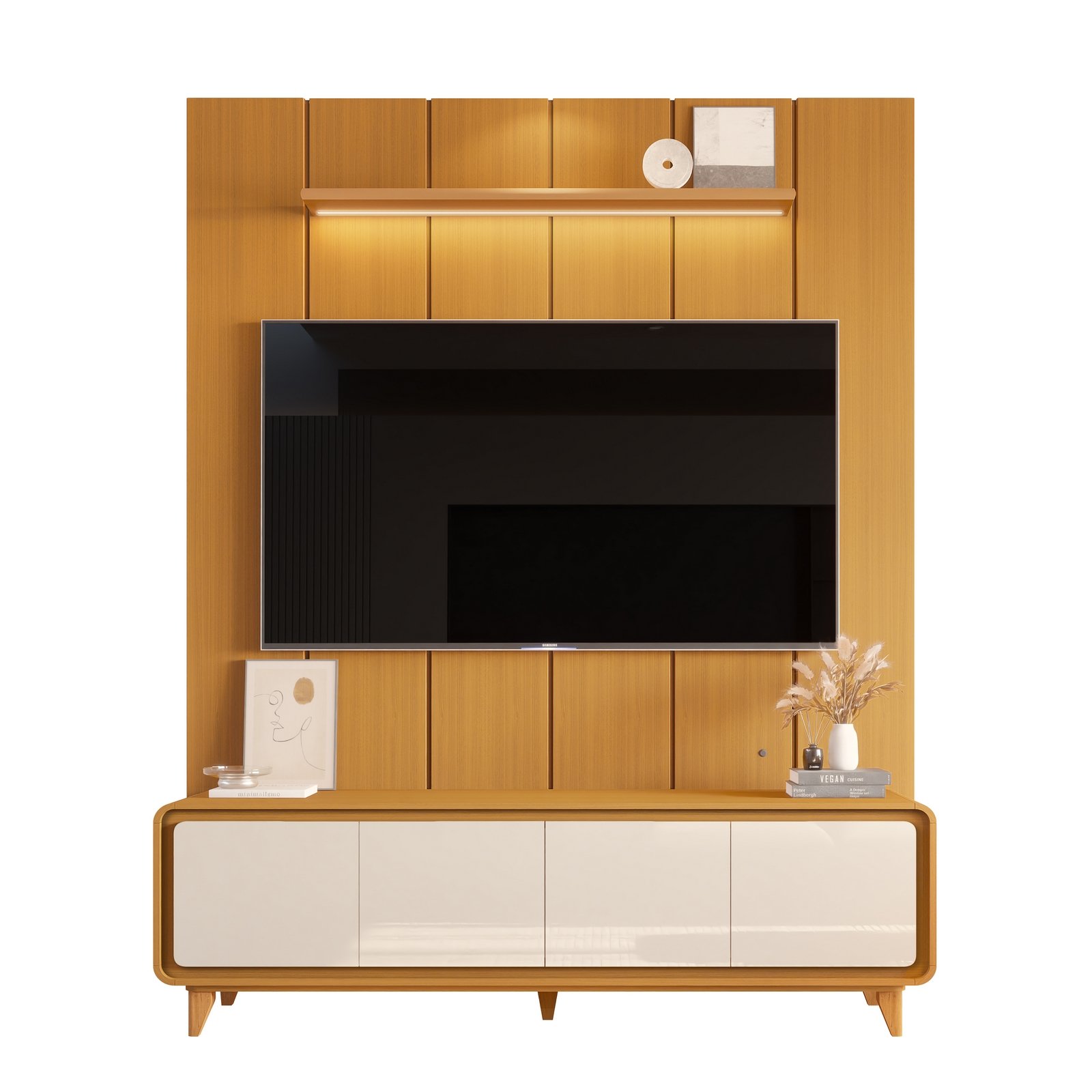 Painel até 75″ Lumi 1,88 m Cedro + Rack Liv 1,80 m Cedro/Off White – EDN MÓVEIS - Imagem 6