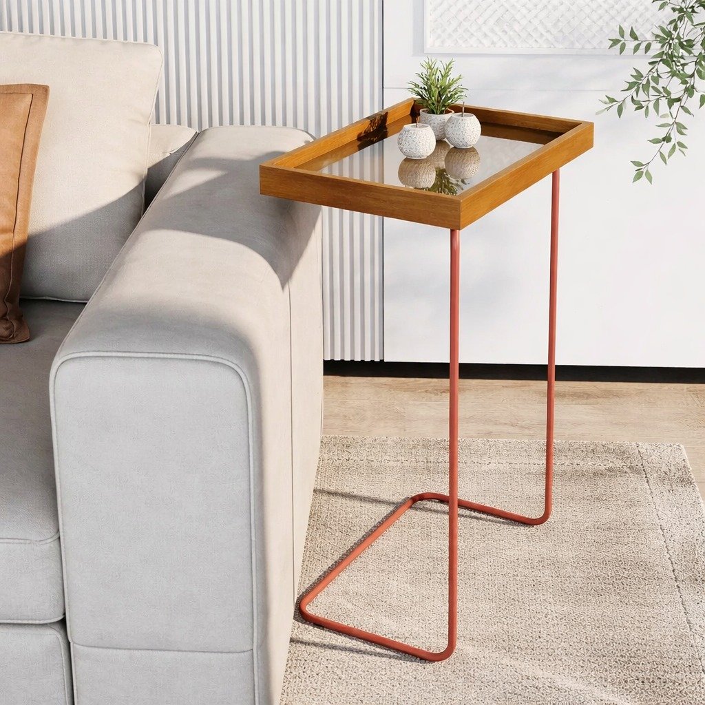 Mesa de Apoio Espelhada Lupus Amadeirado/Cobre – DELINE DECOR