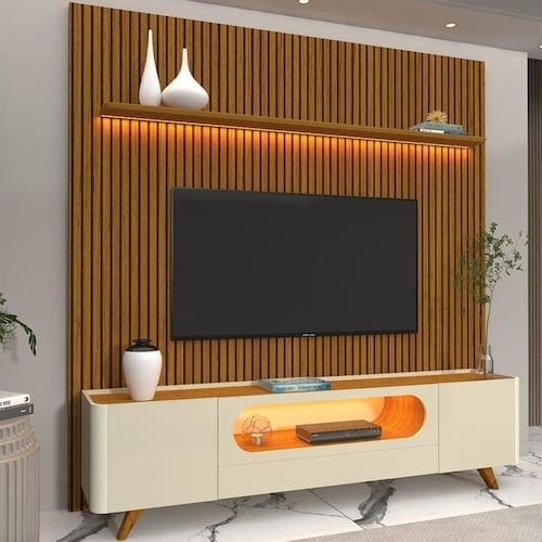 Alternative view of Painel até 85" Nobre 230 Naturale + Rack Nobre 210 (Pés de Madeira) Off White/Naturale – GELIUS