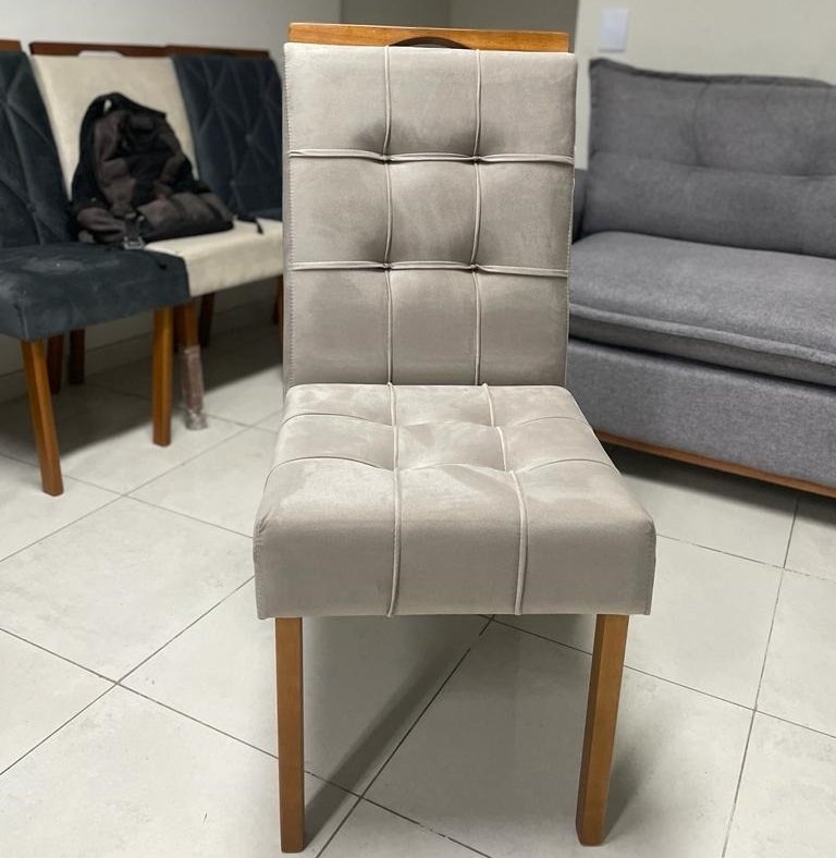 Mesa Salinas 90 (Tampo Dakota s/ vidro) Cinamomo com 4 Cadeiras Sophia Veludo Bege – CEL MÓVEIS + WM DECOR - Imagem 2