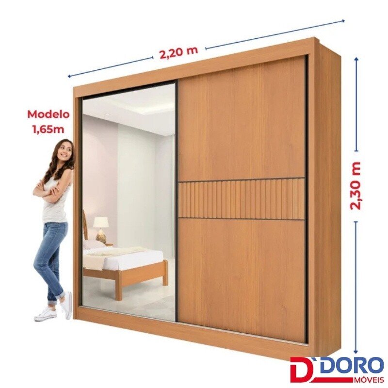Guarda-roupa Casal 2 Portas Titanium Ripado MDF Cinamomo/Off White Larg. 2.20m D Doro - Imagem 11