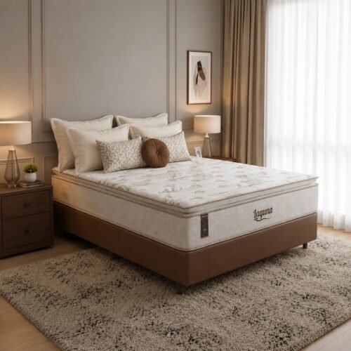 Colchão Casal Laguna Plus 28 cm D26 Molas Ensacadas + Base Simples Corino Marrom – KING KONFORT COLCHÕES + BIOSTAR