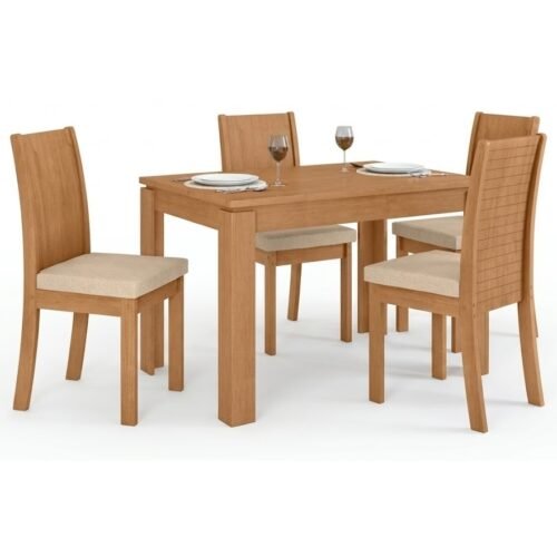 Alternative view of Mesa Athenas 120 Amêndoa Clean com 4 Cadeiras Athenas Linho Bege – LOPAS