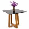 Mesa Pedro 90x90 Vidro Preto/Base Madeira Art Assento - Entregue Montada