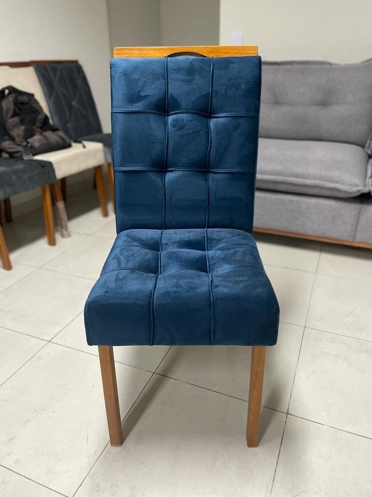 Mesa Classic 120 Cinamomo Laminado com 4 Cadeiras Sophia Veludo Azul – CEL MÓVEIS + WM DECOR - Imagem 2