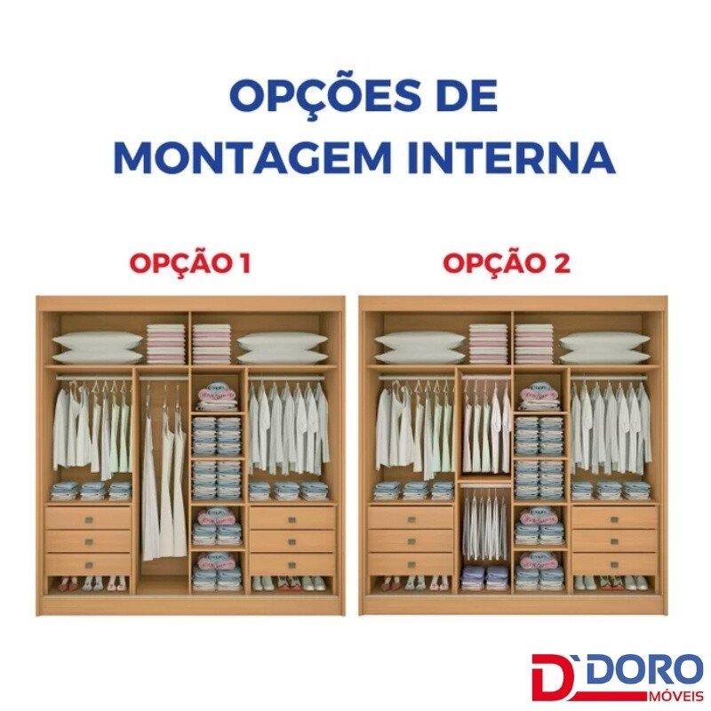 Guarda-roupa Casal 2 Portas Titanium Ripado MDF Cinamomo/Off White Larg. 2.20m D Doro - Imagem 4