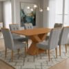 Mesa Graviola BA29 160 (S/Vidro) Canela com 6 Cadeiras Sophia Linho Cinza Grafite 206 – KAPPESBERG + WM DECOR