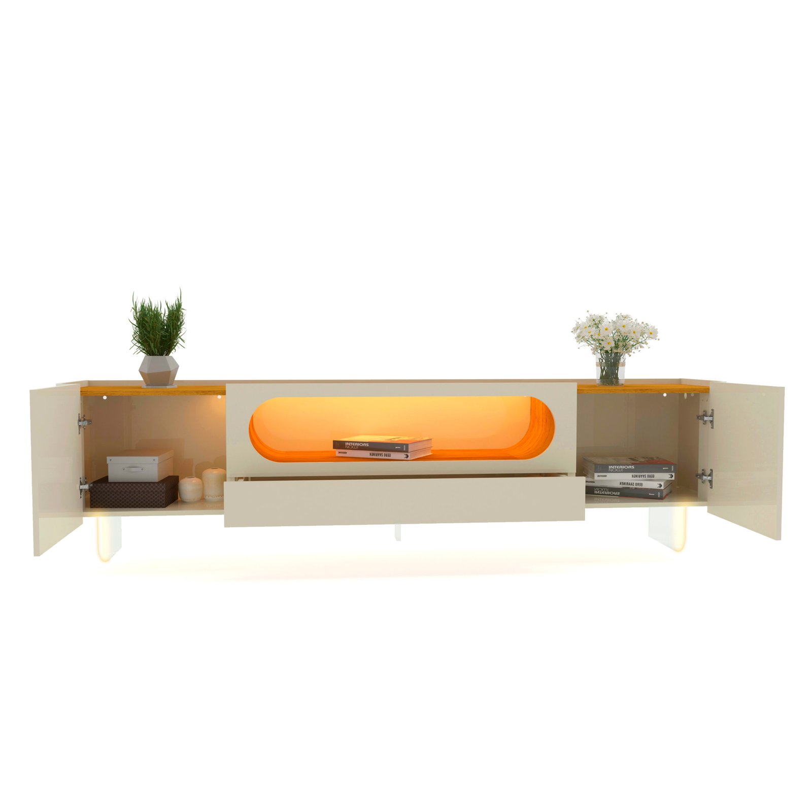 Rack Nobre 210 (Pes de Vidro) Off White/Naturale - GELIUS - Imagem 2