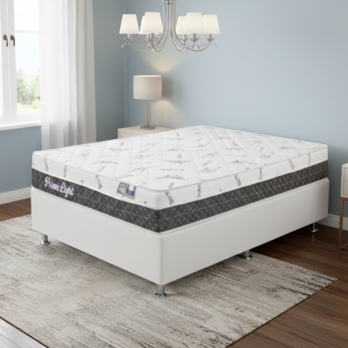 Colchão Casal Prime Light 26 cm D28 Molas Ensacadas + Base Simples Corino Branco – ORTHOPRIME + BIOSTAR