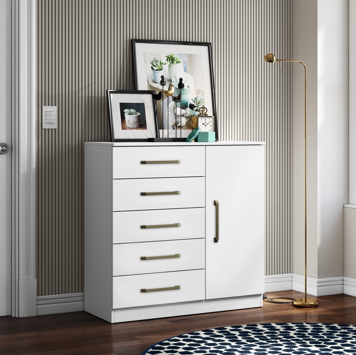 Cômoda 5 Gavetas com Sapateira Milão Branco - ARAMÓVEIS