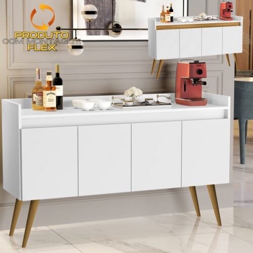 Buffet 4 Portas Gold Branco/Mel/Branco - MOVEIS PRIMUS