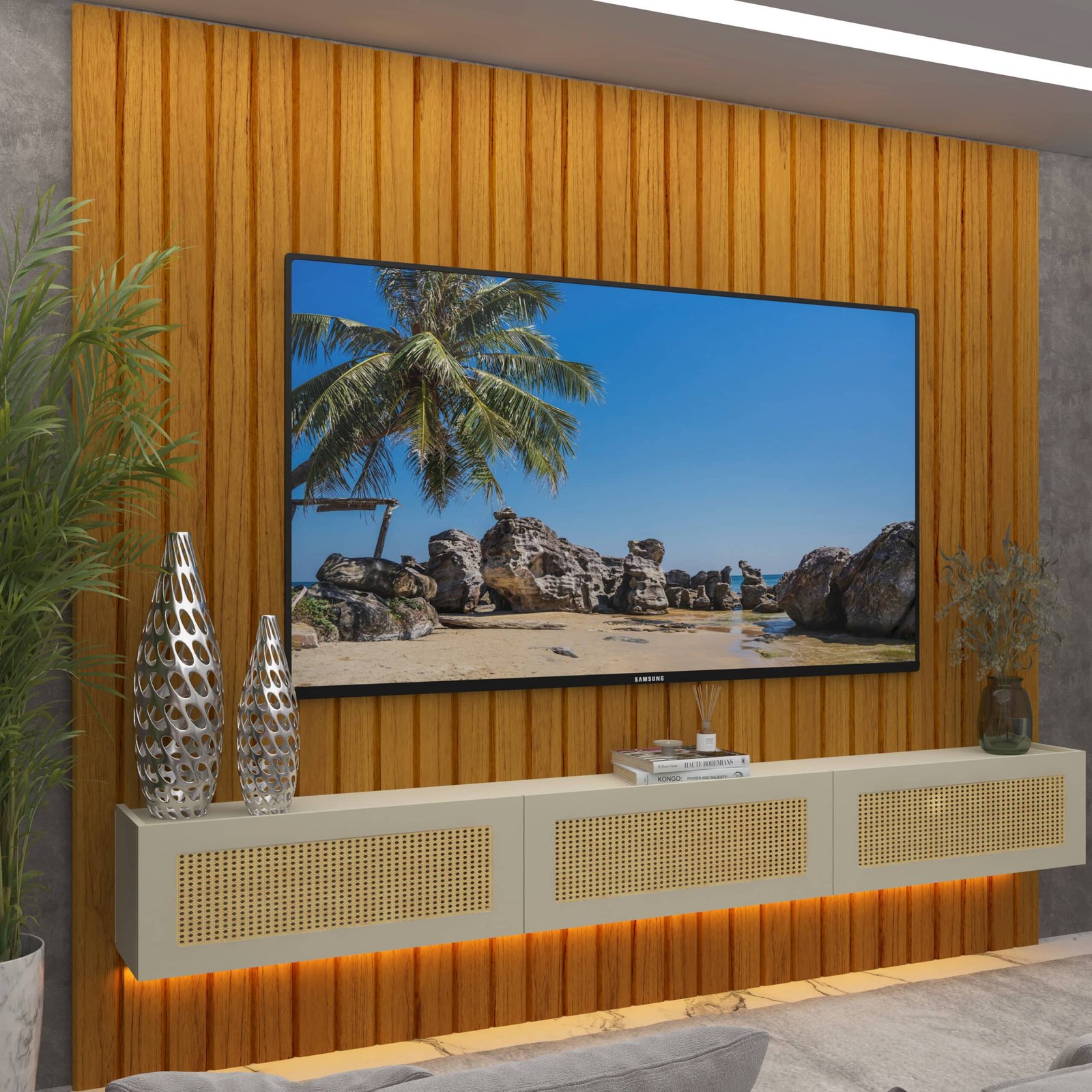 Home Suspenso até 85" Majestade 230 Naturale com Nicho Native Off White - GELIUS - Imagem 4