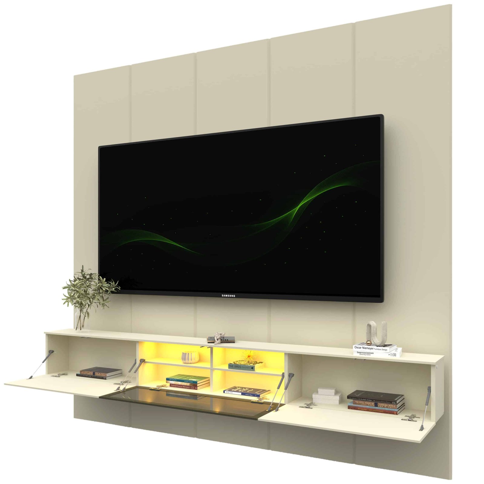 Home Suspenso até 85" Realce 2,225 m Off White com Nicho Luminare Off White - GELIUS - Imagem 2