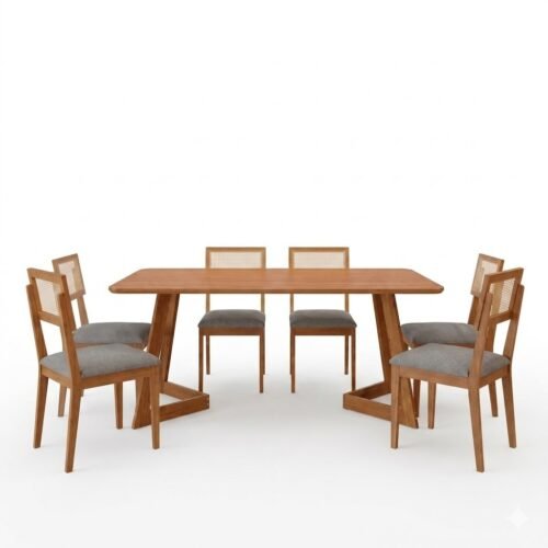 Alternative view of Mesa Caju 180 (S/Vidro) Madeira/Off White com 6 Cadeiras Palmas Linho Cinza Grafite – CIMOL