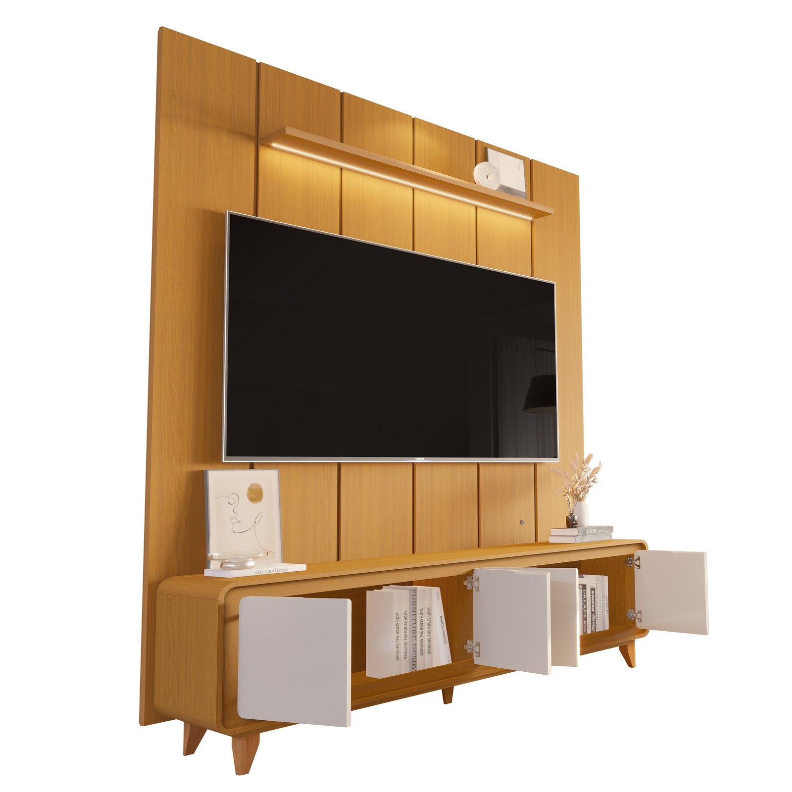 Painel até 75″ Lumi 1,88 m Cedro + Rack Liv 1,80 m Cedro/Off White – EDN MÓVEIS - Imagem 5