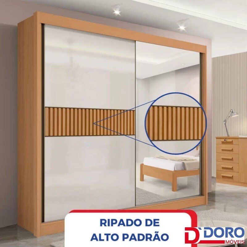 Guarda-roupa Casal 2 Portas Titanium Ripado MDF Cinamomo/Off White Larg. 2.20m D Doro - Imagem 10