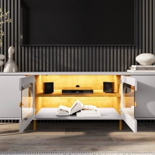 Alternative view of Painel até 75" Maresias + Rack Juquehy Off White/Naturale - BECHARA