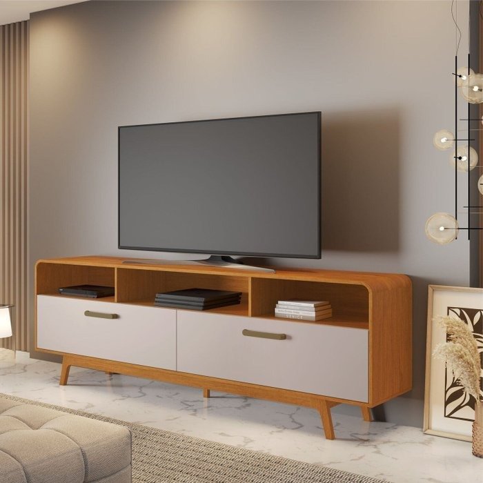 Rack até 70″ Cristal Cinamomo/Off White – JCM MOVELARIA