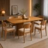 Mesa Pilar 180 Canto Copo (S/Vidro) Naturale/Off White/Naturale com 6 Cadeiras Havana Veludo Creme – RUFATO