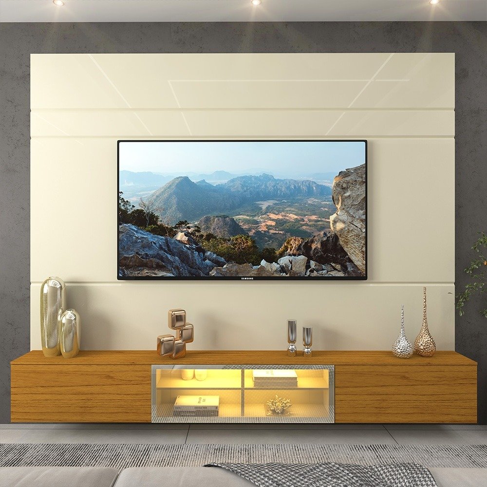 Painel até 85″ Luminare 2,17 m Off White + Nicho Luminare 2,15 m Off White – GELIUS - Imagem 4