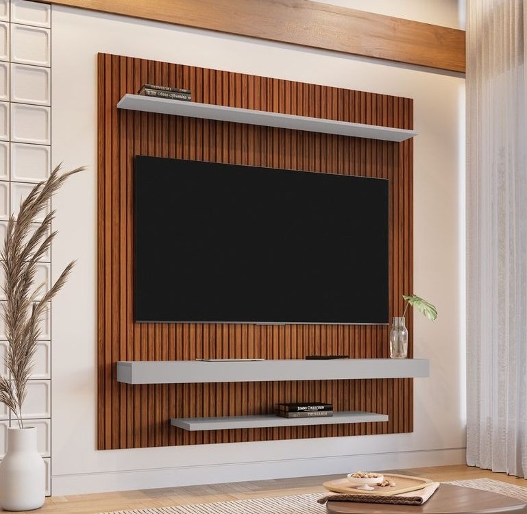 Painel ate 60" Leme Naturalle Ripado/Off White - BECHARA