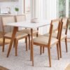 Mesa Acerola 130 (C/Vidro) Madeira/Off White com 4 Cadeiras Encanto Linho Bege – CIMOL