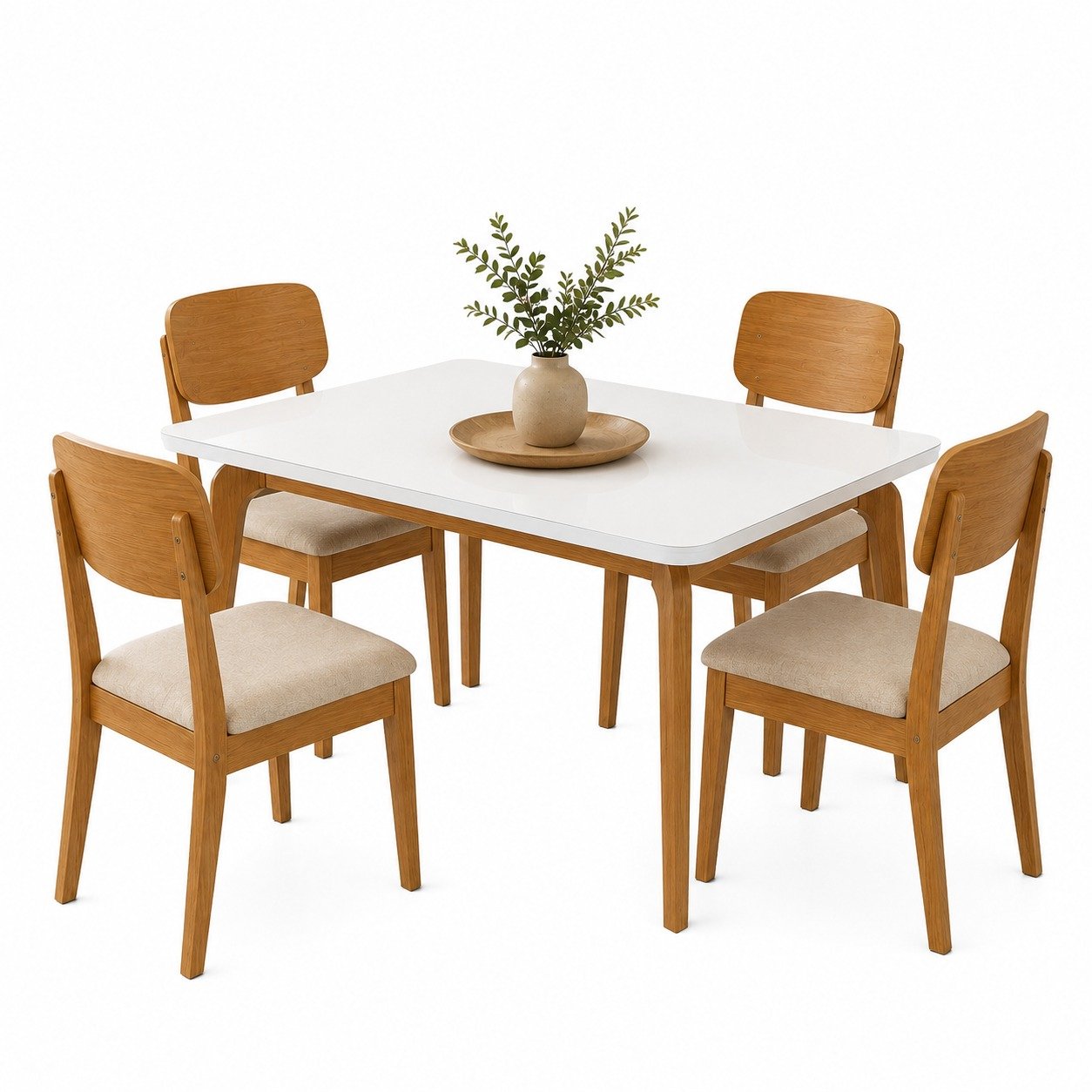 Mesa Londrina 120 Naturale/Off White com 4 Cadeiras Havana Veludo Creme – RUFATO - Imagem 2