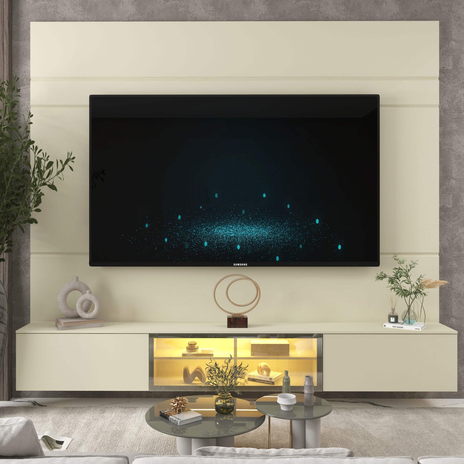 Painel até 85″ Luminare 2,17 m Off White + Nicho Luminare 2,15 m Naturale – GELIUS - Imagem 4