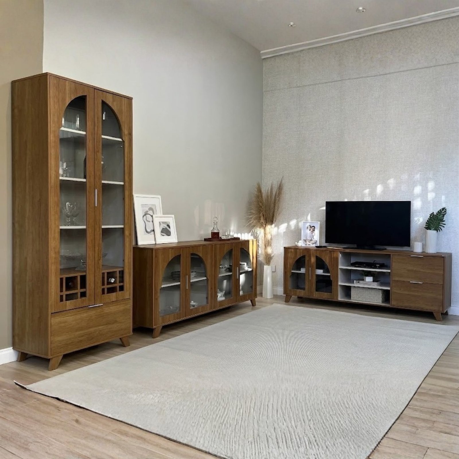 Conjunto Murano (Buffet, Cristaleira e Rack) Cinamomo/Off White – ARTELY