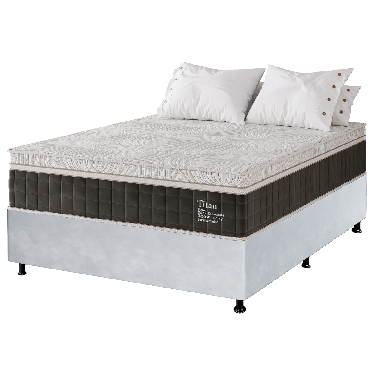 Colchão Casal Massageador Titan/Thor 34 cm D28 Molas Ensacadas + Base Box Simples Corino Branco – VIERO + BIOSTAR - Imagem 5