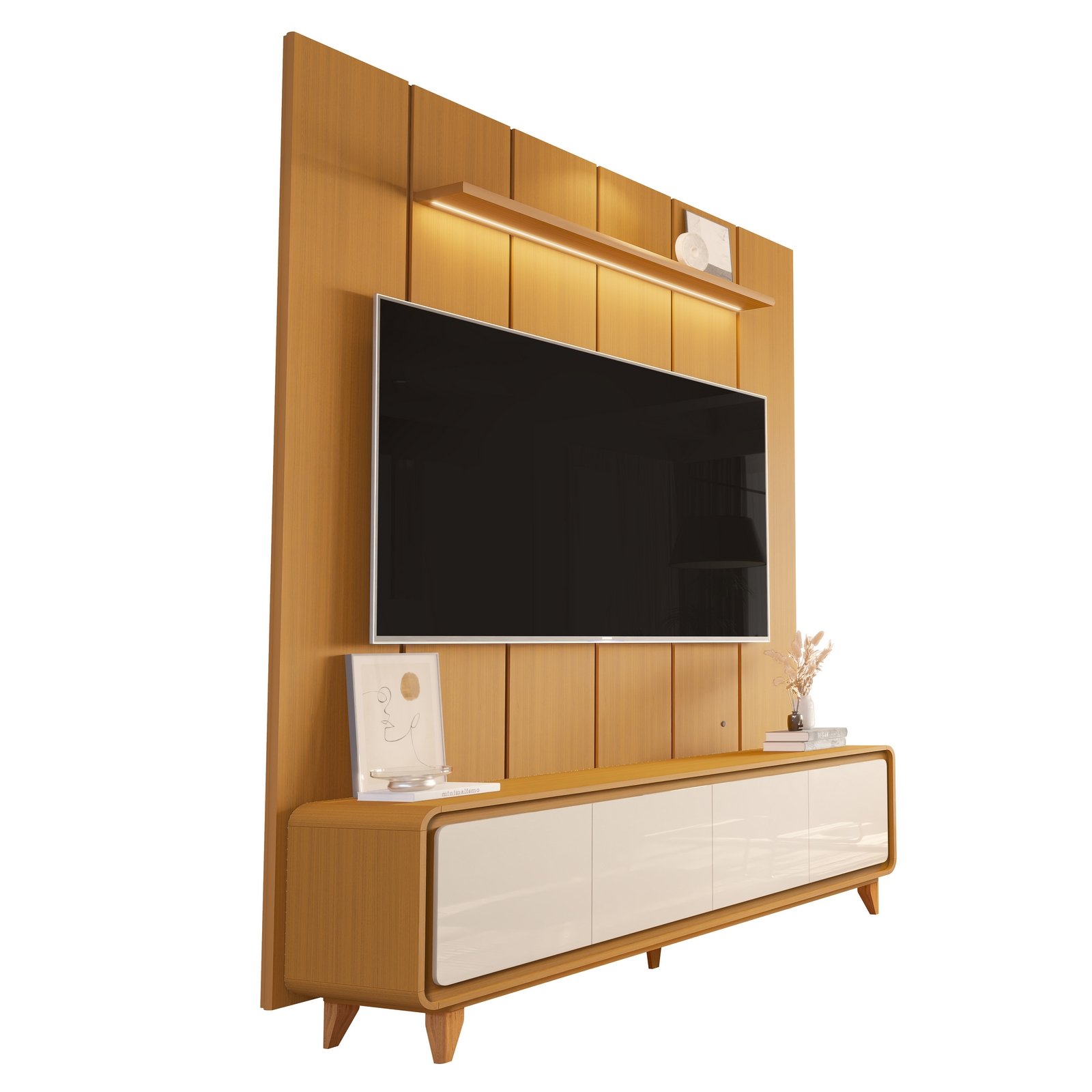 Painel até 75″ Lumi 1,88 m Cedro + Rack Liv 1,80 m Cedro/Off White – EDN MÓVEIS - Imagem 4