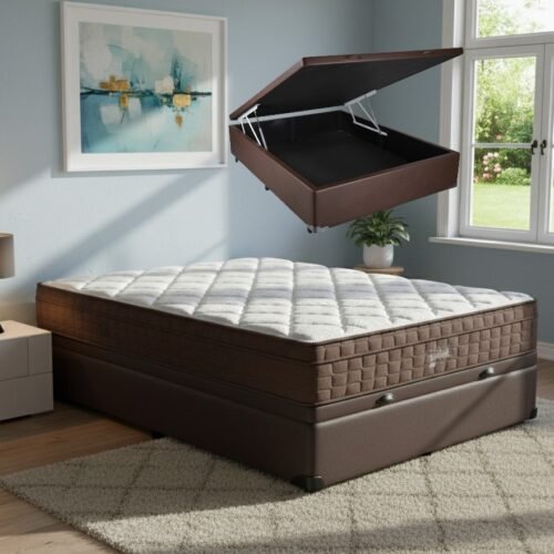 Colchão Casal Star One 30 cm D28/AG D70 + Base Baú Corino Marrom – ANJOS + BIOSTAR