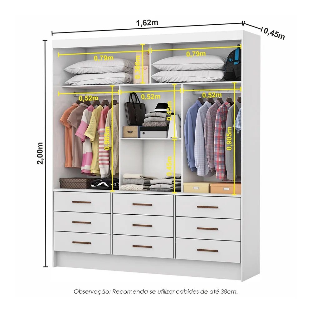 Guarda-Roupa 3 Portas Sevilha (Com espelho) 1,62 m Branco – CARIOCA MOVEIS - Imagem 3