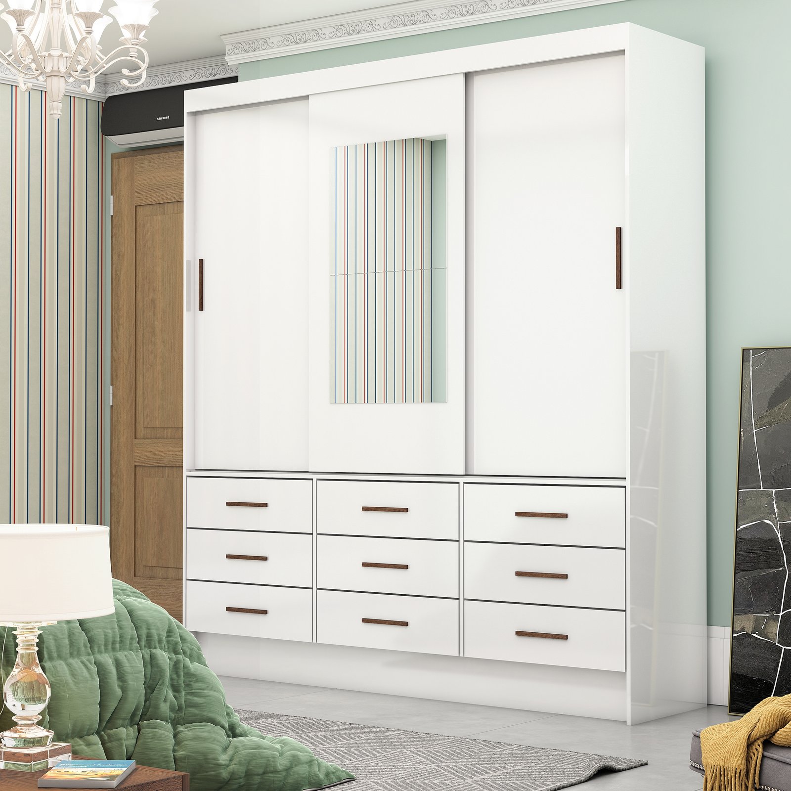 Guarda-Roupa 3 Portas Sevilha (Com espelho) 1,62 m Branco – CARIOCA MOVEIS