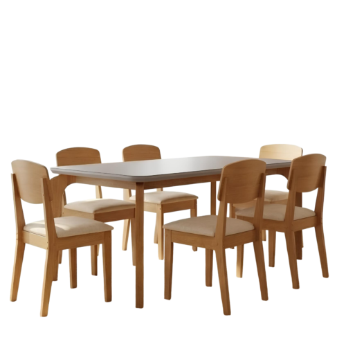 Alternative view of Mesa Londrina 180 Naturale/Off White com 6 Cadeiras Havana Veludo Creme – RUFATO