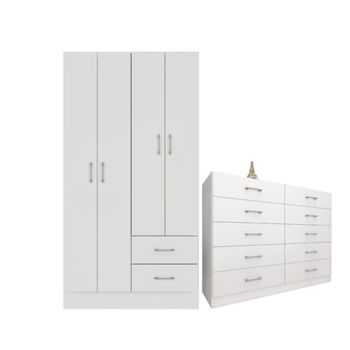 Alternative view of Guarda-Roupa 4 Portas Panamá 4002 + Cômoda 10 Gavetas Caribe Branco – FELLICCI