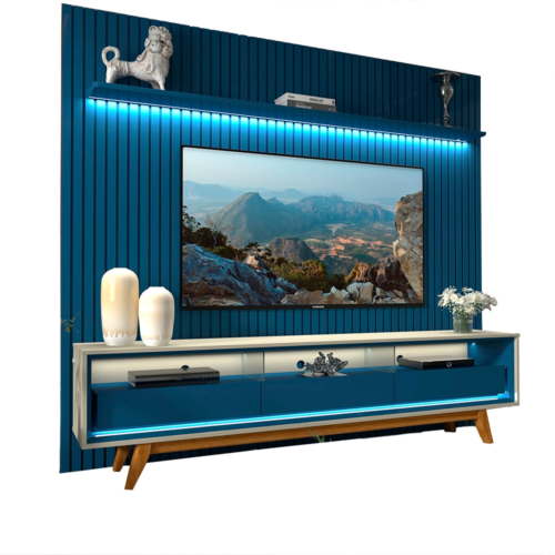 Alternative view of Painel até 85″ Nobre 230 Azul + Rack Requinte 212 Off White/Azul – GELIUS