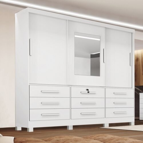 Guarda-Roupa 3 Portas(Com Pés)Athenas 1,80 m Branco – BIANCHI