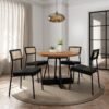 Mesa Átria 1594 Redonda 100 Preto/Nogal com 4 Cadeiras Lux 1741 Preto/Linho Grafite/Corino Preto – CARRARO MÓVEIS