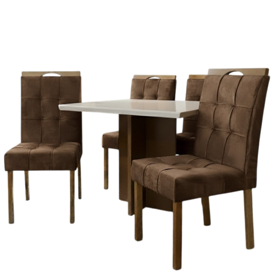 Mesa Salinas 90 (Tampo Dakota c/ vidro) Cinamomo/Off White com 4 Cadeiras Sophia Veludo Marrom – CEL MÓVEIS + WM DECOR - Imagem 4