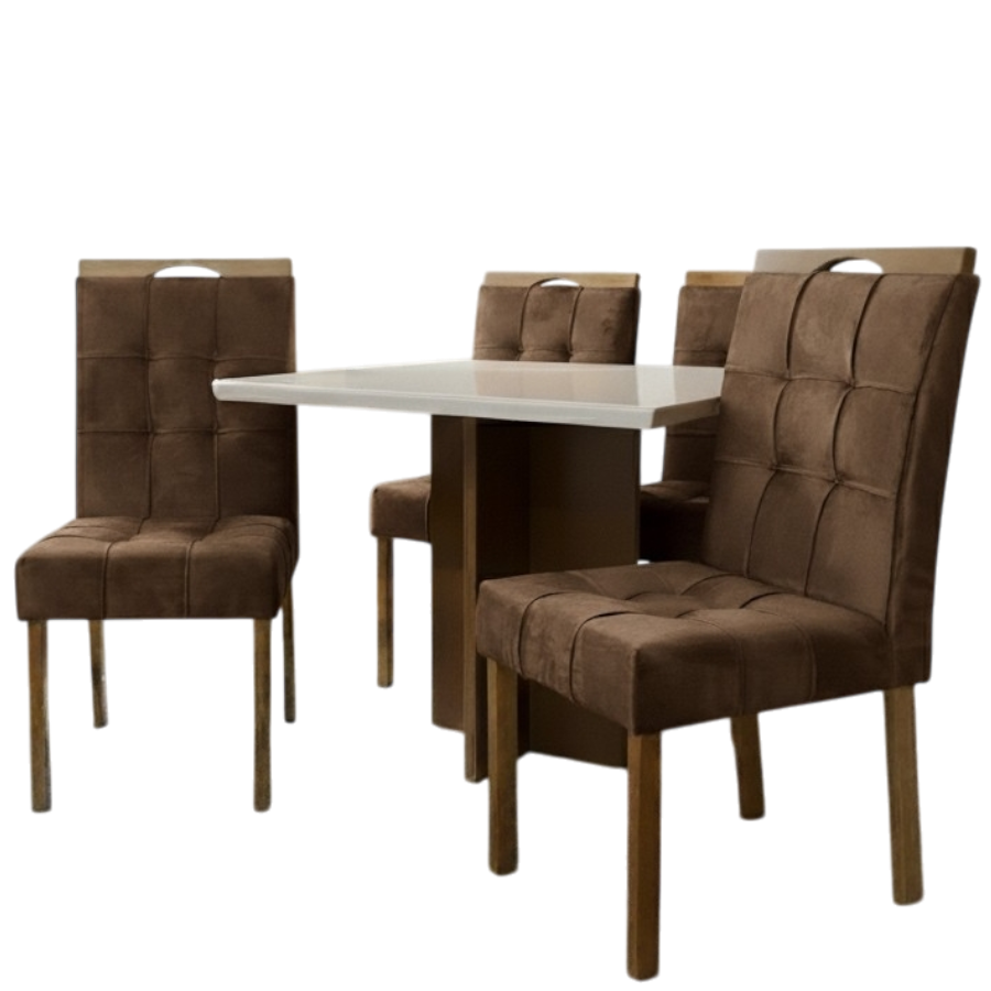 Mesa Salinas 120 Cinamomo/Off White com 4 Cadeiras Sophia Veludo Marrom – CEL MÓVEIS + WM DECOR - Imagem 4